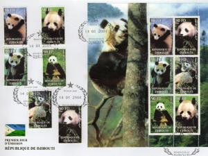 Djibouti 2004 PANDAS/WWF w/Logo Set (6) + S/S Perforated F.D.C.