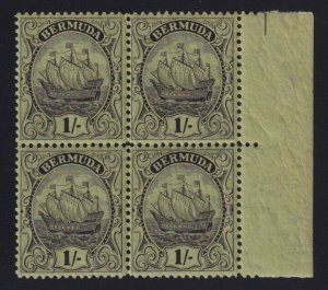 Bermuda Sc #48 (1912) 1sh black on green Caravel Margin Block Mint VF H