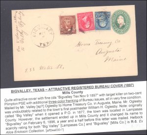 Mills County Big Valley DPO Dead Post Office 1877-1906 Registered 4 Color Com...