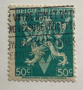 Belgium 1944 Scott 342 used - 50c, Heraldic Lion with 'V'