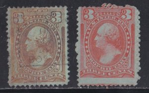 United States # RB13b Internal Revenue Proprietary 3 cent stamp, 2 Shades