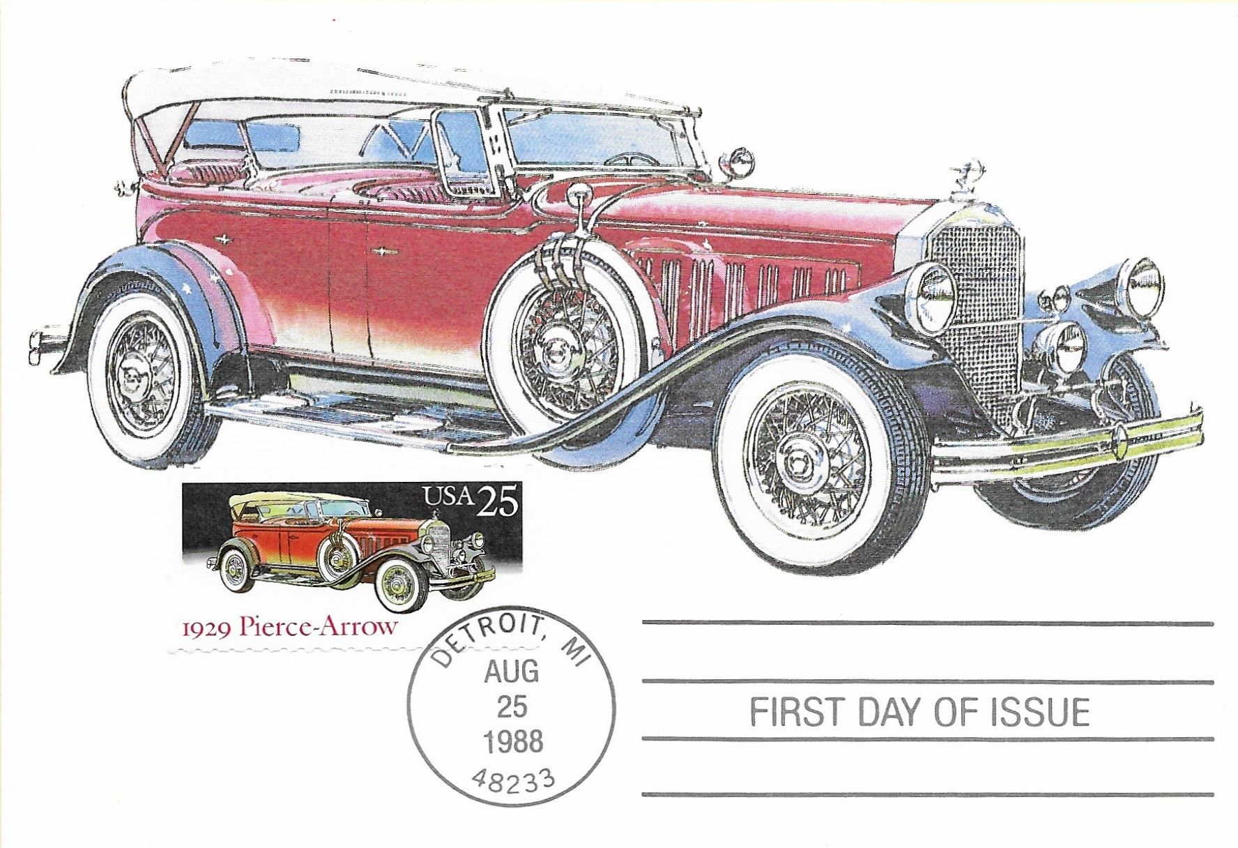 1988 FDC, 23812385, 25c Classic Cars, USPS Postcards (5) United States, General Issue Stamp