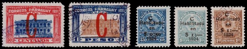 Paraguay Scott L1-L2, L3-L5 (1922, 24) Used/Mint H F-VF