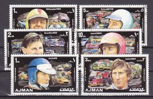 Ajman, Mi cat. 1067-1072 A. Race Car Drivers. Canceled.