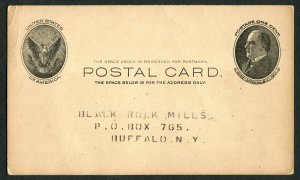 Unused US Postal Card McKinley 1c Black Rock Mills Buffalo NY Pre-Addressed