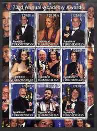 Turkmenistan 2001 The 73rd Academy Awards perf sheetlet c...