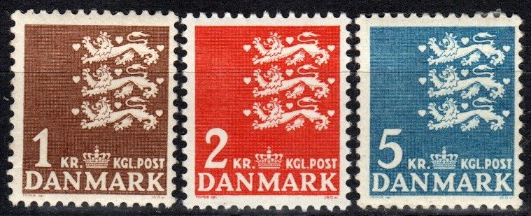Denmark #297-9 MNH CV $9.40  (X2355)