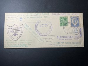 1937 Tonga Tin Can Canoe Mail Cover Niuafoou Island to Alphington Exter England