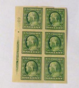 #343 1 cent Franklin imperf plate block