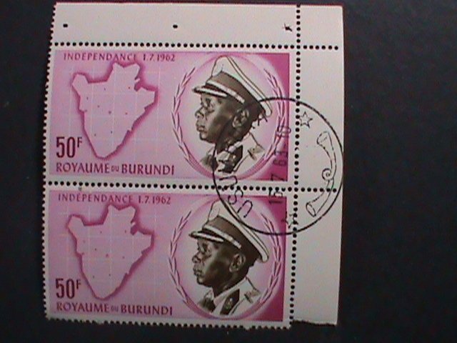 BURUNDI-1962 SC#33- KING MWAMI MWAMBUTSA IV CTO IMPRINT BLOCK-RARE  KEY STAMP