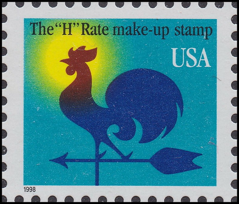 US 3257 Weathervane Rooster H rate make-up 1c single (1 stamp) MNH 1998 