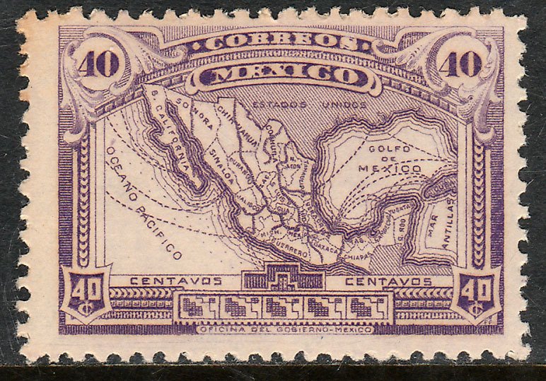 MEXICO 626, 40¢ MAP OF MEXICO. UNUSED, H OG. F-VF.