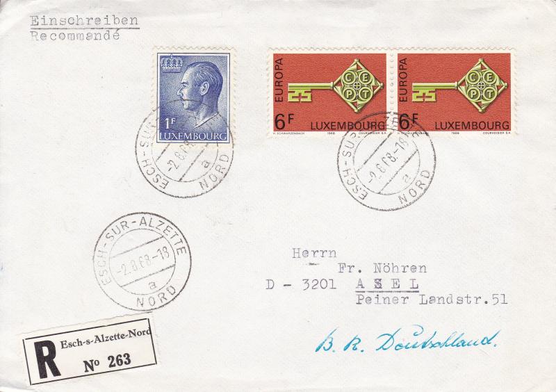 Luxembourg 1968 6f Key Europa on Registered Cover to Germany Colorful Usage VF