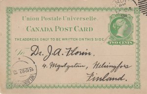 Canada - Nov 25, 1892 London, ON Card to Finland