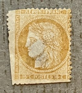 French Colonies 10 / 1871-1872 15c Bister Yellow Ceres Stamp / Unused, Misperf