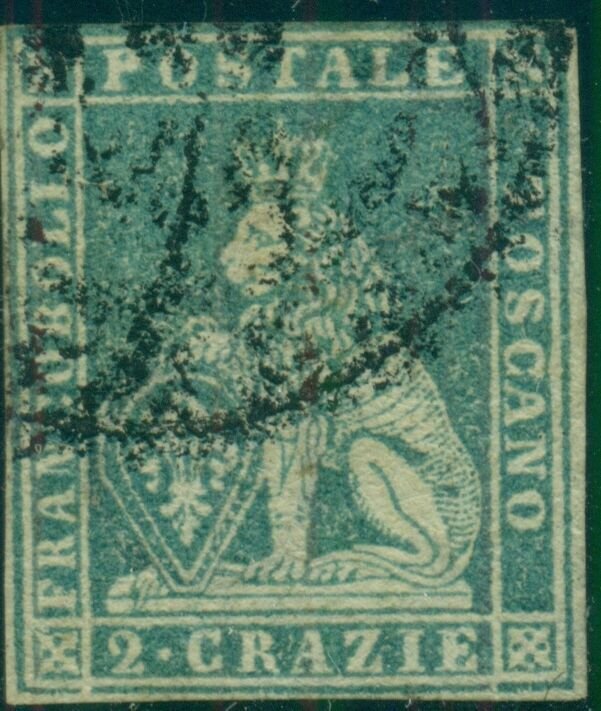 ITALIAN STATES TUSCANY #5a, 2cr greenish blue, used, VF, Scott $160.00