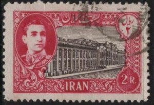 Iran 923 (used) 2r Mohammad Reza Shah, views, dp car & black brn (1949)