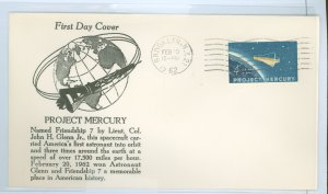 US 1193 1962 Project Mercury, unaddressed and unsealed FDCs, Brooklyn NY cancel, 1st cachet Orbit Craft