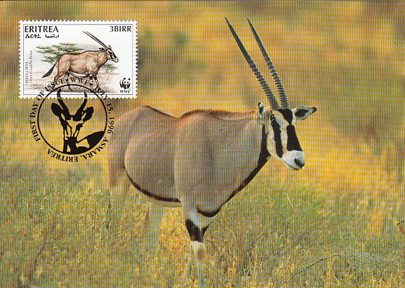 Eritrea 1996 Maxicard Sc #261d 3b Beisa oryx WWF