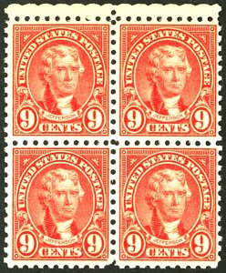 U.S. #590 MINT BLOCK OF 4 OG NH