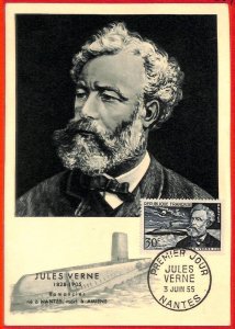 aa3331 - FRANCE - POSTAL HISTORY - MAXIMUM CARD 1955  Jules Vernes SUBMARINES