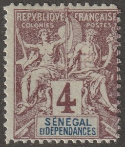 Senegal, stamp, Scott#37,  mint, hinged,  4, brown/blue