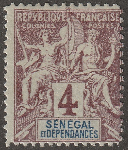 Senegal, stamp, Scott#37,  mint, hinged,  4, brown/blue