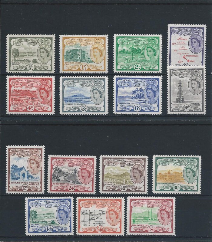 ST KITTS-NEVIS 1954-63 SET OF FIFTEEN MM SG 106a/118 CAT £90