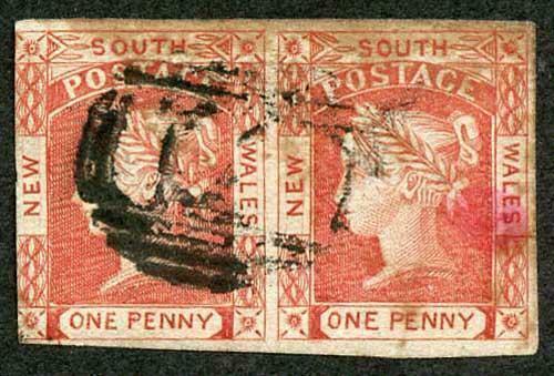 NSW 1851 1d carmine SG44/50 Pair (a bit grubby)