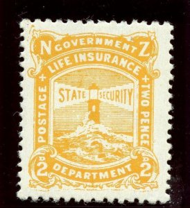 New Zealand 1946 KGVI Life Insurance 2d yellow MLH. SG L39. Sc OY26.
