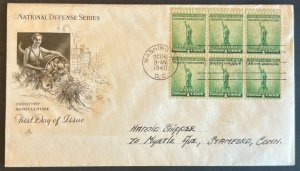 NATIONAL DEFENSE INDUSTRY AGRICULTURE #899 OCT 16 1940 WASSHINGTON DC FDC BX6