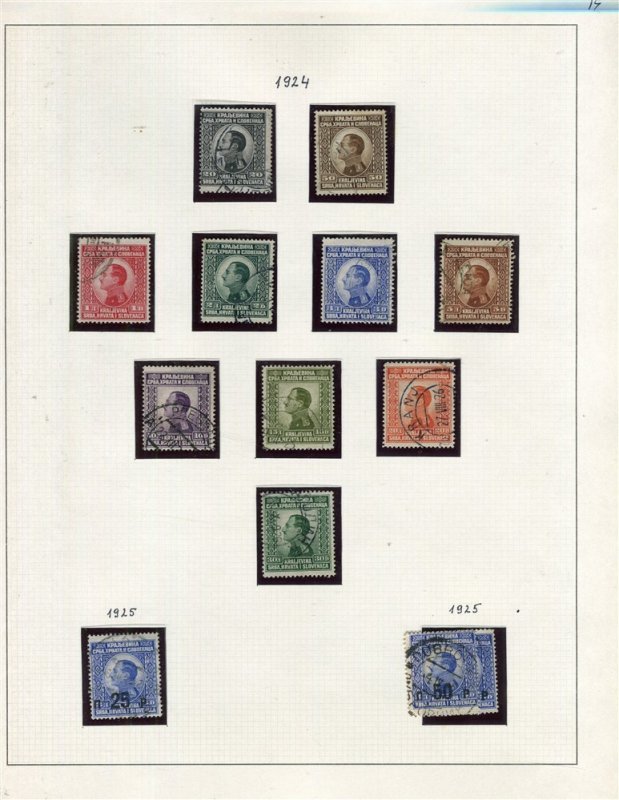 YUGOSLAVIA; 1924-25 early King Alexander issues fine USED SETS on page