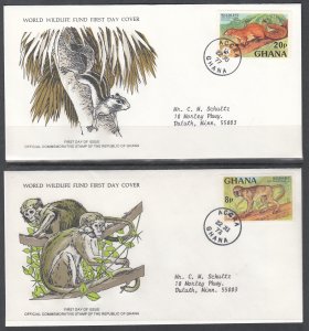 Ghana 621-624 Animals Wildlife Set of Four WWF Typed FDCs