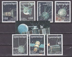 Cambodia, Scott cat. 777-783, 784. Soviet Spacecraft, set & s/sheet. ^