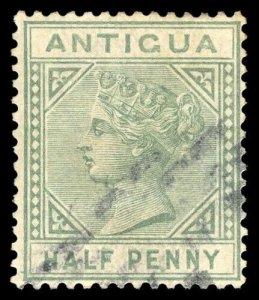 Antigua 1882 QV ½d dull green TOP LEFT TRIANGLE DETACHED variety used. SG 21a.