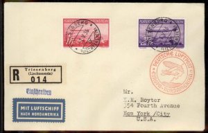 Liechtenstein 1936 Hindenburg Zeppelin Sieger 408AB Registered Flown Cove 100825