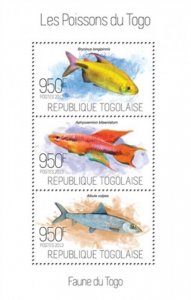 Togo - 2013 Fish on Stamps - 3 Stamp Sheet - 20H-749