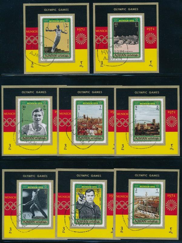 Ajman - Munich Olympic Games 8X Diff Used Sheets (1972)