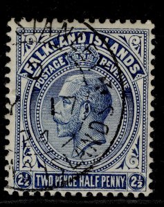 FALKLAND ISLANDS GV SG63c, 2½d deep blue, FINE USED. Cat CDS