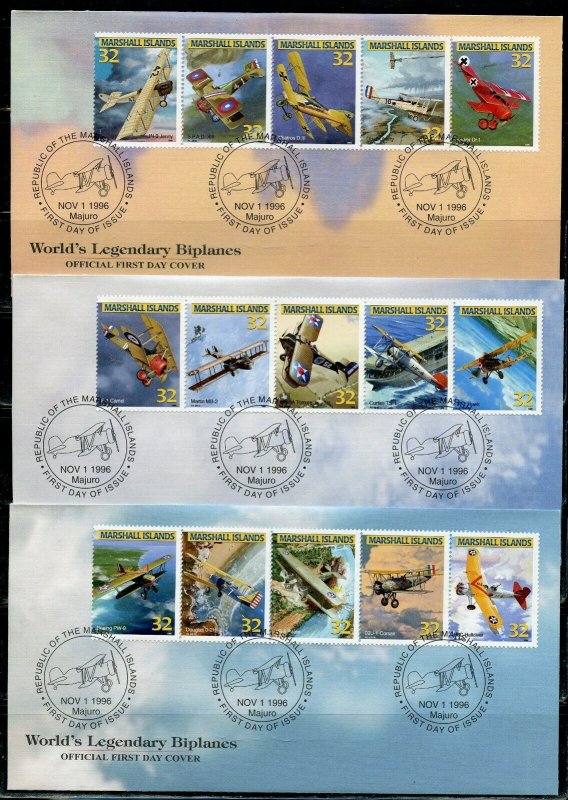 MARSHALL ISLANDS 1996  AIRCRAFT BIPLANES SET ON FIVE FIRST DAY COVERS  