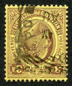 NYASALAND SG75w 1908-11 3d purple/yellow variety wmk INVERTED Fine Used