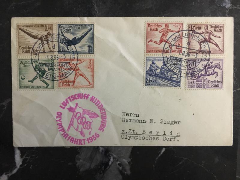 1936 Germany Hindenburg Zeppelin Olympics Cover to USA comp set # B82-B89 LZ 129