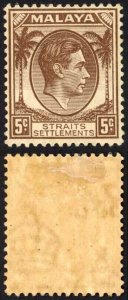 Straits Settlements SG281 KGVI 5c Brown Die 1 M/M Cat 25 pounds