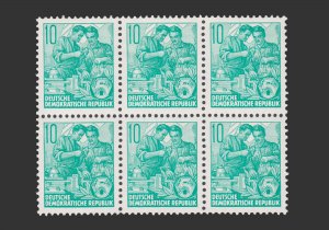 GERMANY DDR STAMP 1959. SCOTT # 477b. UNUSED. PANE OF 6.