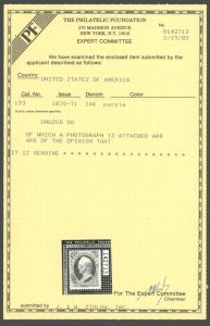 U.S. #153 MINT WITH PF CERT