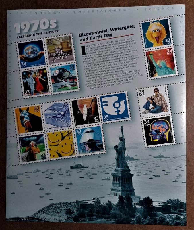 United States #3189 32c Celebrate the Century-1970s MNH sheet of 15 (1998)