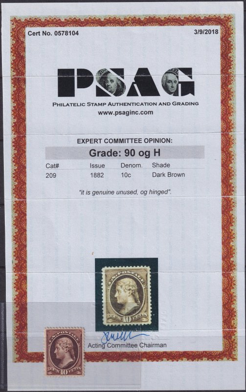 #209 Mint OG, XF, PSAG cert #05781004 (SMQ 90 - $275) (CV $175 - ID51316) - J...
