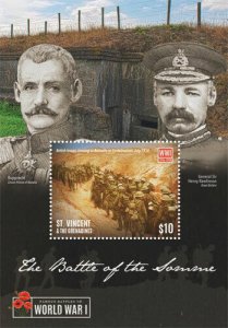 St. Vincent 2015 - WWI Battle of Somme, War, Military - Souvenir Sheet - MNH