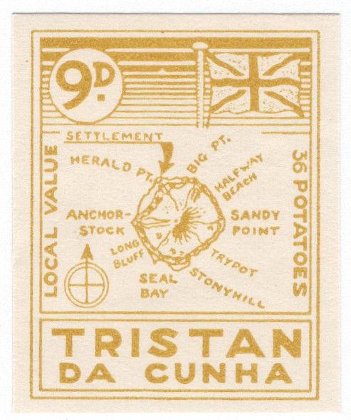 (I.B) Tristan da Cunha Postal : Local Post 9d (Map)