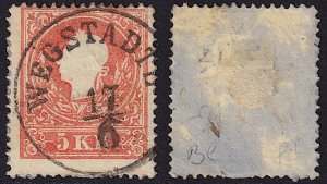 Austria - 1858 - Scott #9b - used - WEGSTADTL pmk Czech Republic